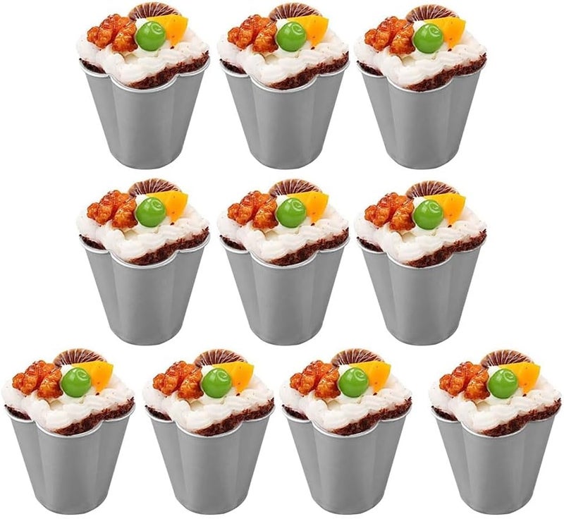 Bukela Pudding Cup Mold, 10 Pcs Individual Molds Egg Tart Molds Reusable Pudding Cups Chocolate Molten Pans Aluminum Cupcake Cake Cookie Mold (Flower) - Image 1